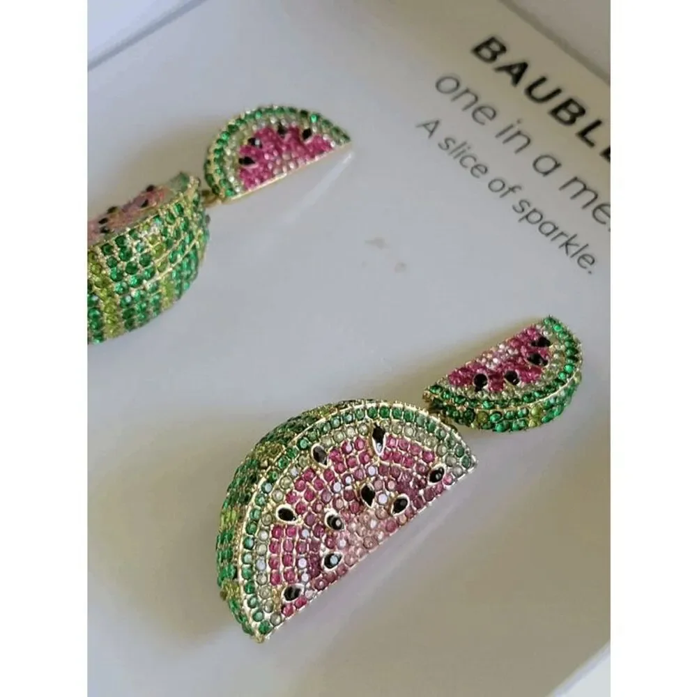 🍉 BAUBLEBAR Crystal Watermelon Slice Drop Statement Earrings NEW IN BOX